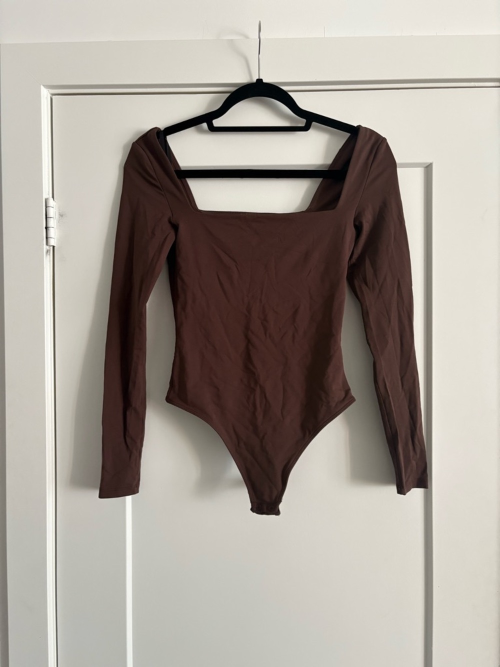 Contour Square Neckline Long Sleeve Brown Bodysuit